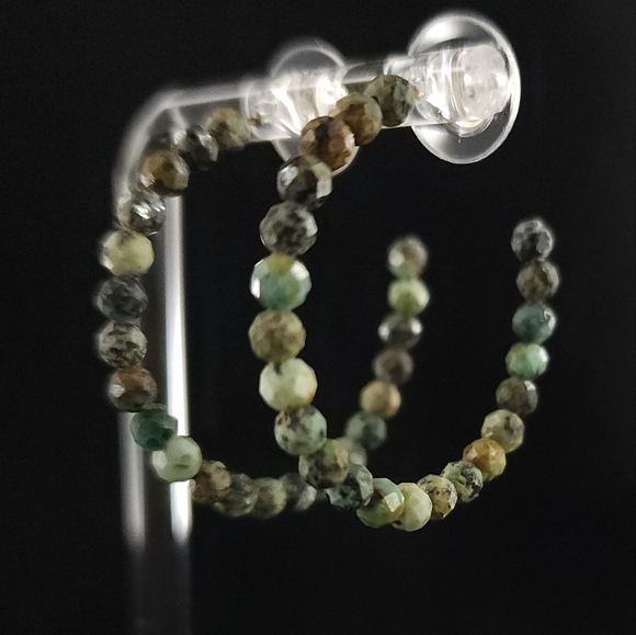 Genuine jasper hoop earrings - sterling silver - artisan hoops - green jasper - Picture 11 of 15